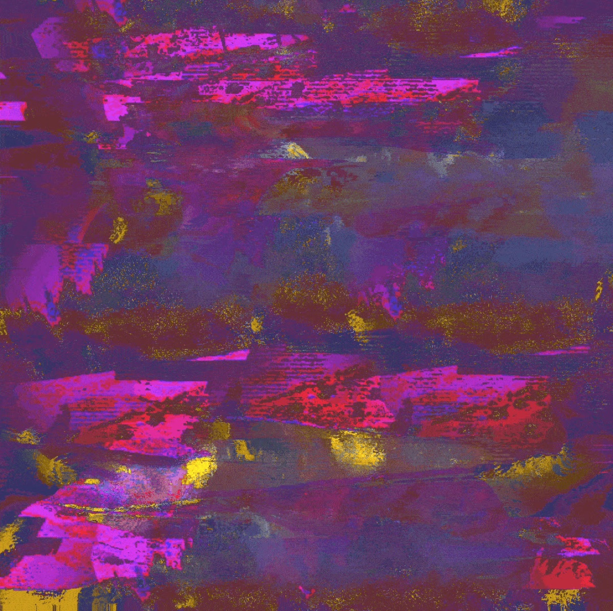 Magenta and gold datamosh abstraction, titled Broken Crayons.